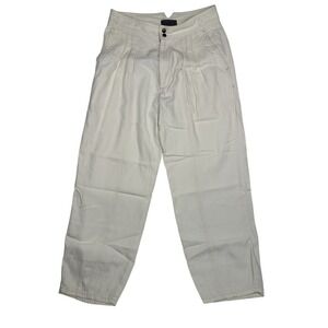 Anthropologie Women's Sz 8 Pants Barrel Cream Pleated Denim‎ Ankle